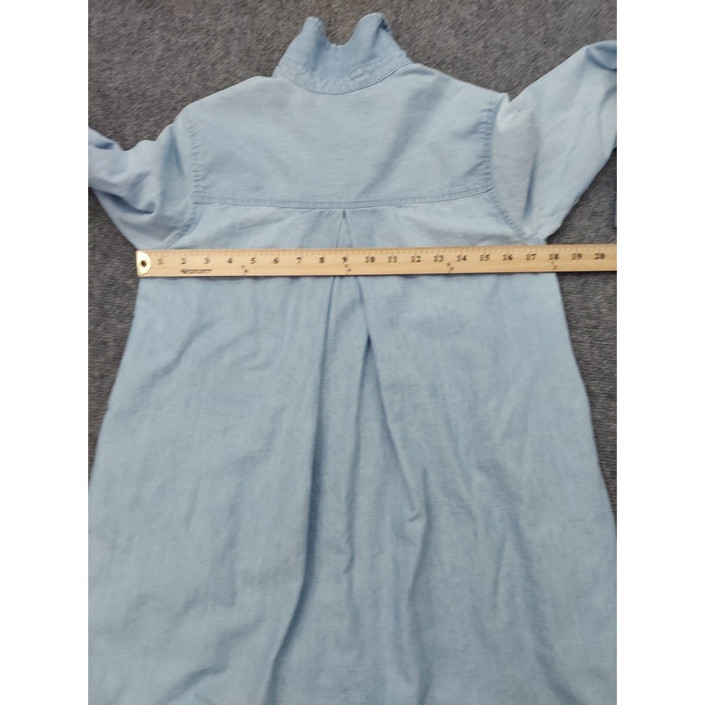 Baldwin Shirt Dress Womens Medium Blue Chambray Long Sleeve Button Up Pockets - Picture 9 of 12